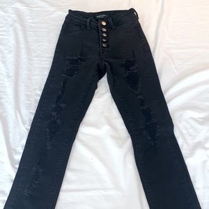 High Waisted Distressed Black Skinny Jeans